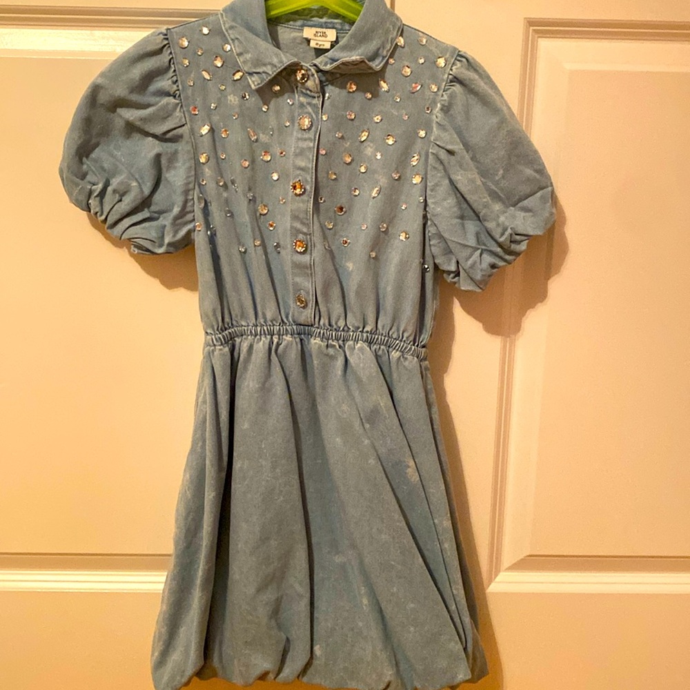 Rhinestone Embellished Denim Dress